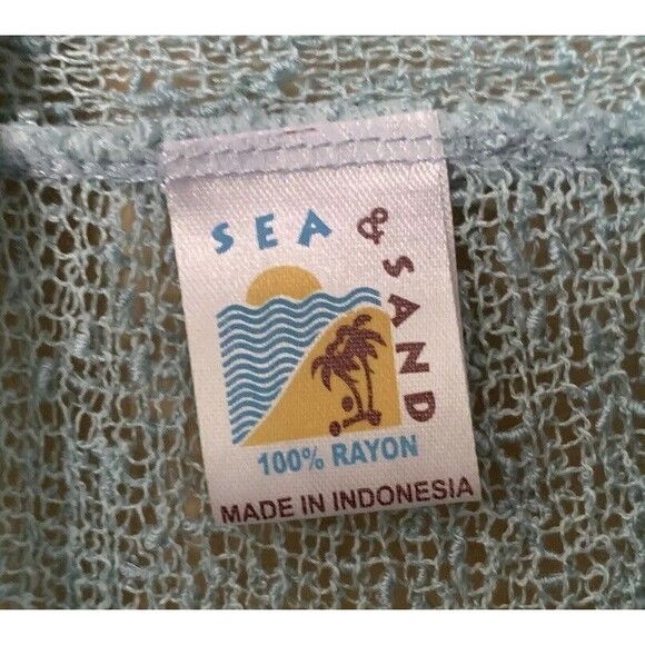 Sea & Sand Sleeveless Cardigan Top Medium Mesh Netting Aqua Blue Scarf Front B1 - Picture 3 of 5